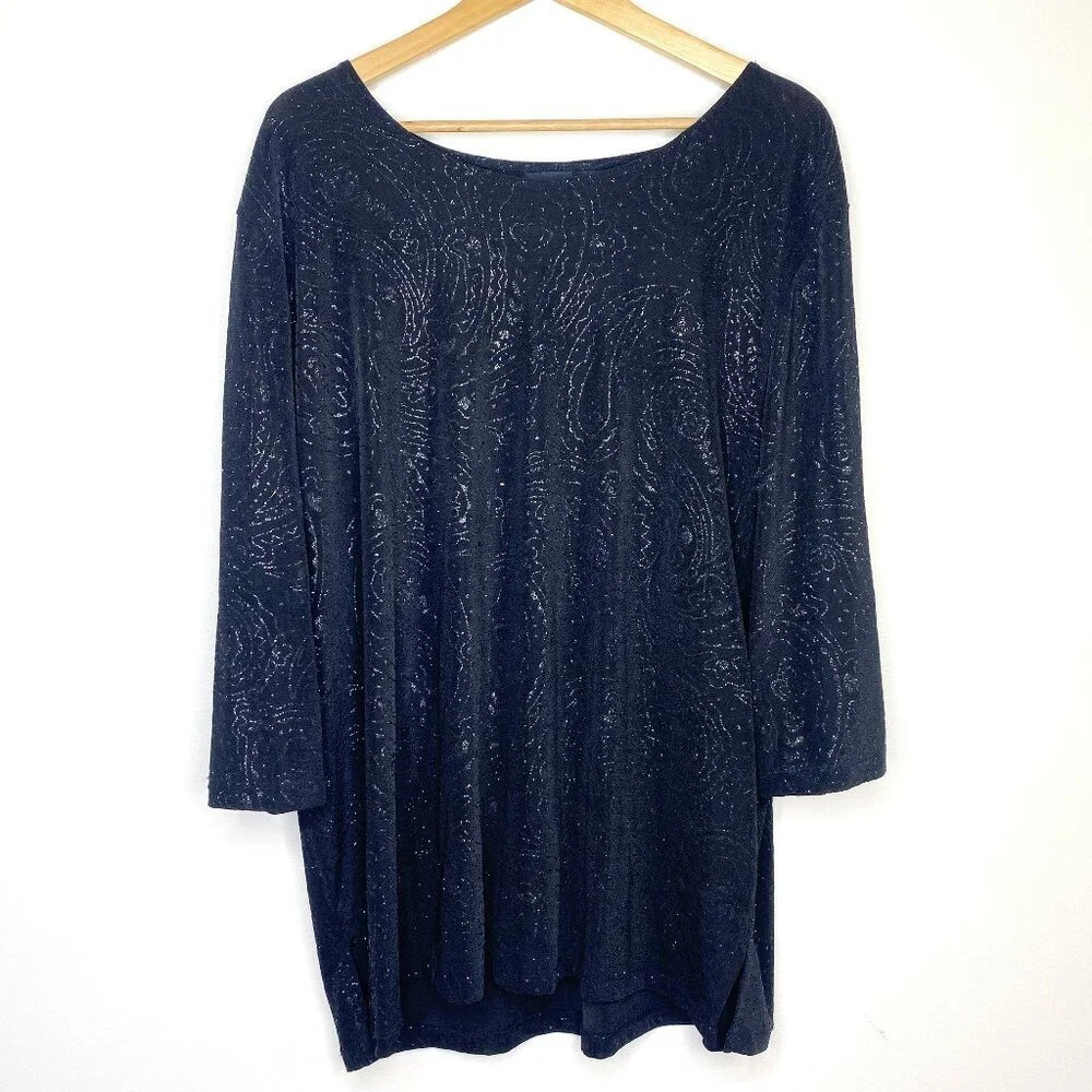 George Woman Black Sparkle Embellished 3/4 Sleeve Blouse Top Plus Size 22W/24W